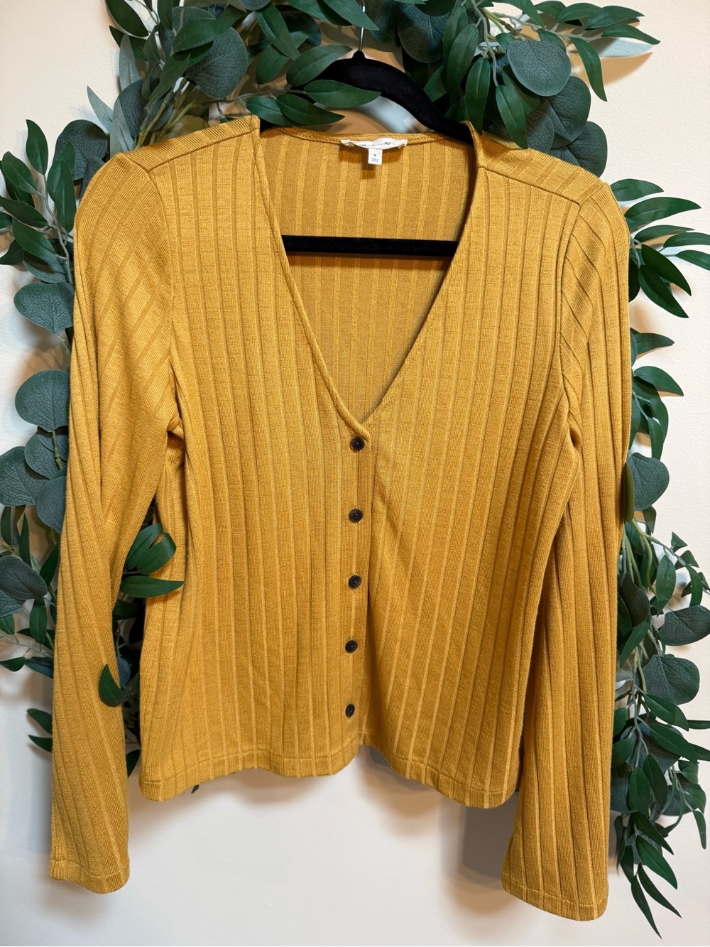 Madewell Mustard Ribbed V-Neck Button Cardigan